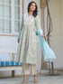Off White Pure Cotton Yoke Embroidered Floral Printed A-line Kurta Set